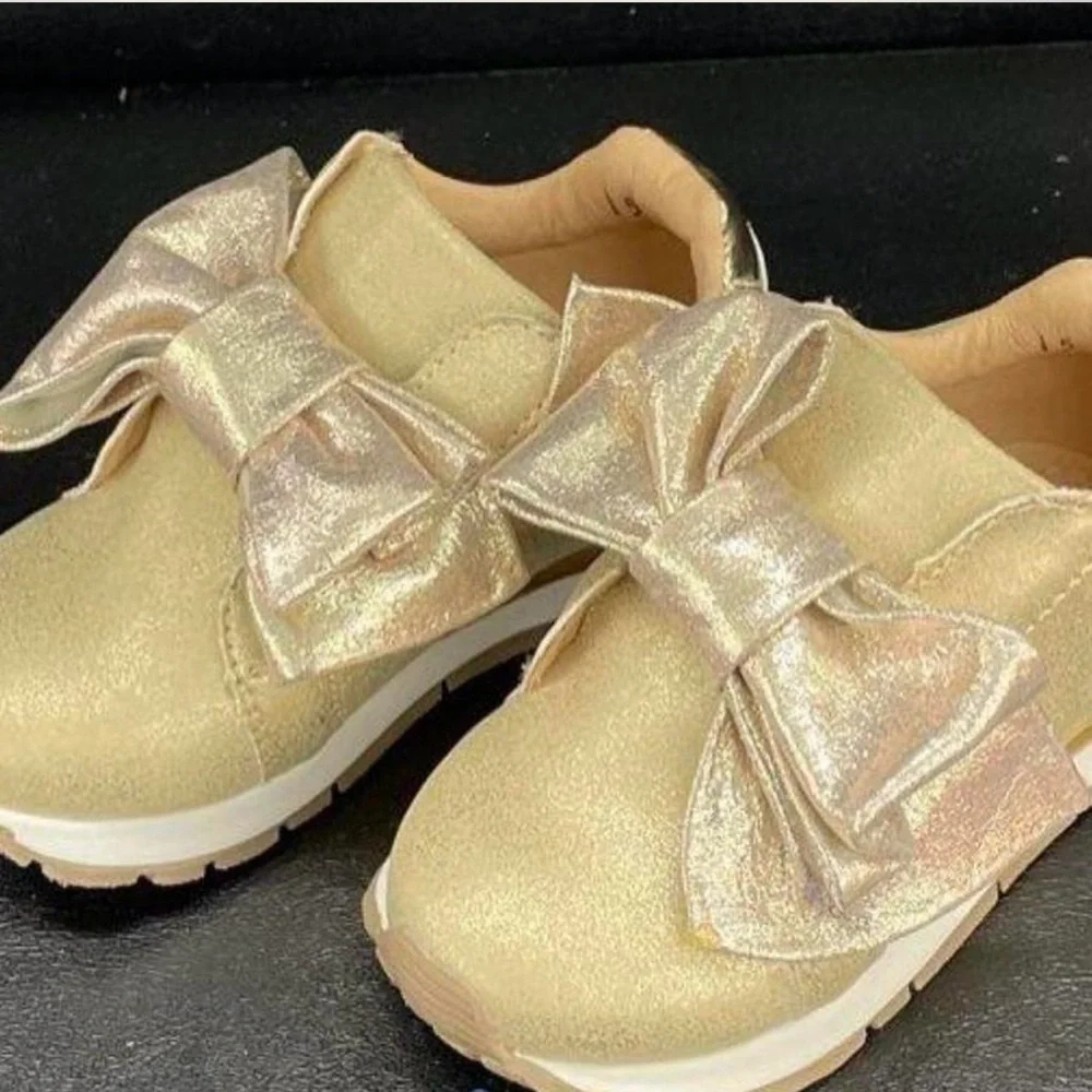 Gold Sneaker with Bow and Shimmer
